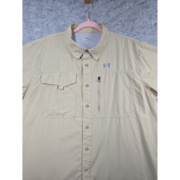 Under Armour All Seasons Gear Short Sleeve Button Up Shirt Men's XL Tan Vented - Picture 2 of 12